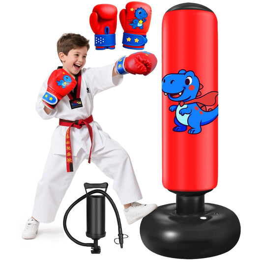 Inflatable Punching Bag for Kids: Qoosea 48 Inches Kids Bop Bag Boxing Gloves & Air Pump Dinosaur Toy Gift for Toddler & Kid Ages 3-8,Freestanding Punching Bag Easy to Inflate,Durable Safe Boxing Bag