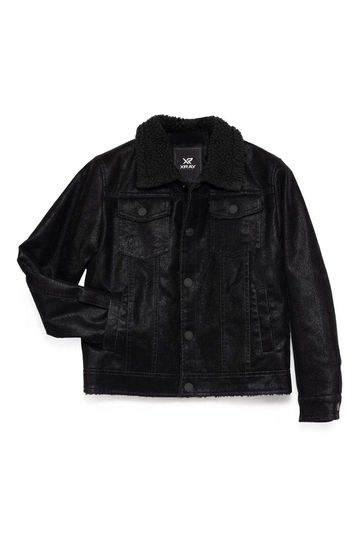 X RAY Teen Faux Leather Jacket Fall & Winter, Kids Outerwear Coat, Faux Suede Ranger Jacket W/Faux Shearling Lining, Black, Medium