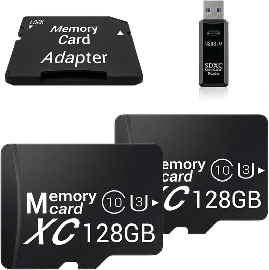TIDEFORCIX 2-Pack 128GB 1 3.0 V30 Micro SD Cards with USB Reader Kit, Capacity for Front & Rear Dash Cams (Standard