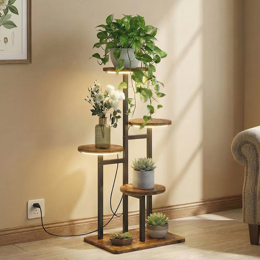 VonDream 4 Tier Plant Stand Indoor with Grow Light, Tiered Plant Stands for Indoor Plants Multiple, Corner Flower Stand for Living Room, Multi-Layer Vintage Design Plant Shelf