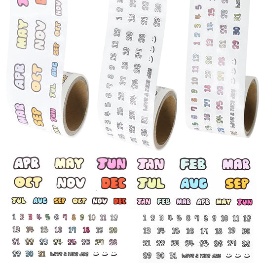 Decoendiy 6 Rolls Vintage Calendar Washi Tape Set - 12 Months & 0-31 Number Stickers The Year Labels Monthly Adhesive Sticker Color Coding Month Tag Decorative,Scrapbooking & Arts Crafts
