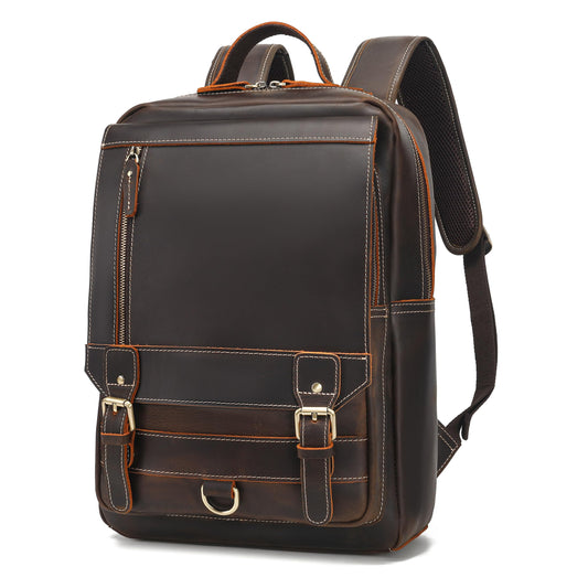 LANNSYNE Vintage Genuine Leather Backpack For Men Fits up to 16" Laptop Travel Hiking Rucksack