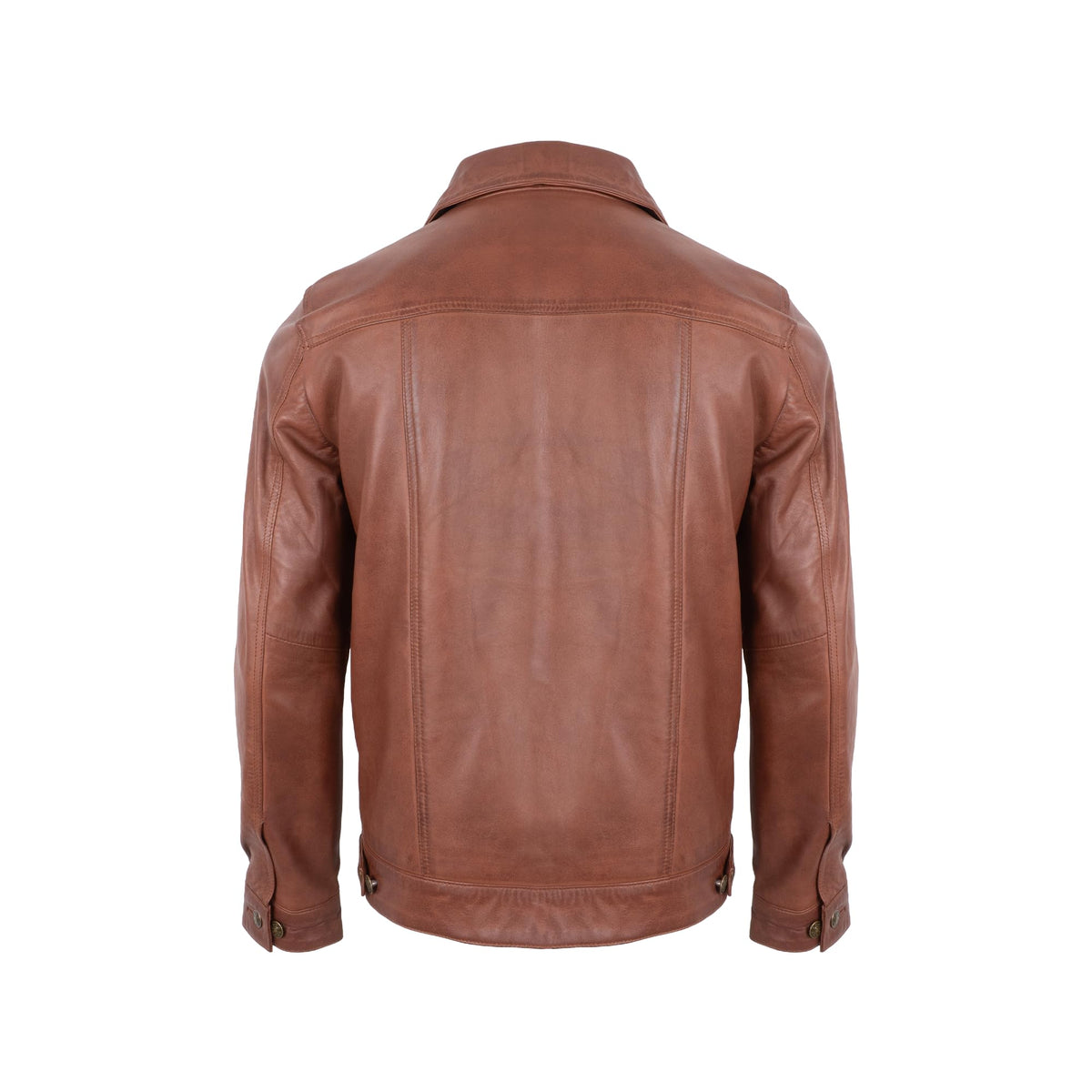 UrbanFocal Mens Brown Leather Jacket - Real Lambskin Classic Trucker Leather Jackets Men | [101002505] F.Trucker Cognac, XL