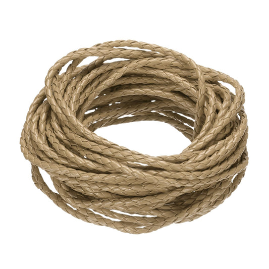 M METERXITY Round Braided Leather Cord, 10 Yards 4mm Four-Strand Faux Beading String Rope Bolo Tie 10 Meters Long for Jewelry Making/DIY Crafts, String Macrame Bracelet Thread [Beige]