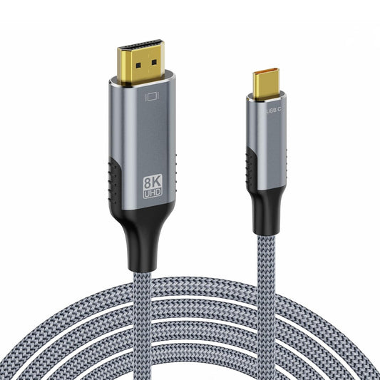 2.1 3FT, 8K@60Hz 4K@144Hz 48Gbps 3/4 16/15 S24, USB C to HDMI Cable High Speed Type C to HDMI Braided Cord