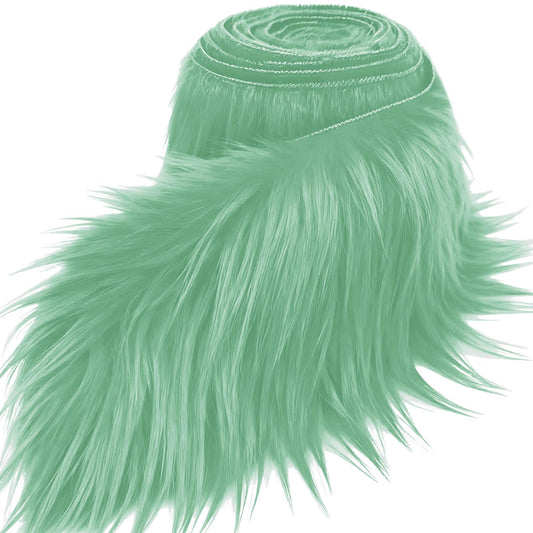 Light Green 8x60Inch Faux Fur Shaggy Plush Faux Fur, Fabric Precut Strips Fluffy Fuzzy Faux Fur, Craft Beard Hair, Beard Miniature Dolls Rugs Mats Gift, Winter Halloween Christmas Costume Party Decor