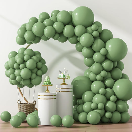 RUBFAC Vintage Green Balloons - 129-Piece Latex Garland Set for Parties | 18", 12", 10", 5" Sizes
