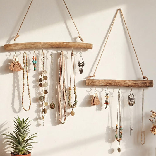 Yinkin 2 Pcs Natural Driftwood Jewelry Hanger Wall Driftwood for Crafts with Hooks 15.75 Inch 9.84 Inch Boho Wall Jewelry Shelf for Home Walls Shop Window Display