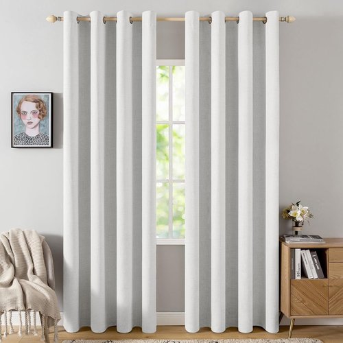 MIULEE 90-Inch Linen Textured Blackout Curtains - Thermal Insulated Heathered White Drapes | Luxury Room Darkening for Bedroom & Living Room (2 Panels)