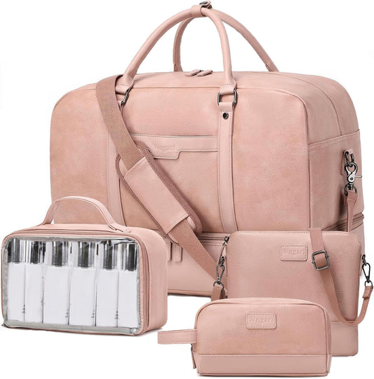 Wogarl Weekender Bag for Women Men Large Overnight Bag Travel Duffel Bag, Pink