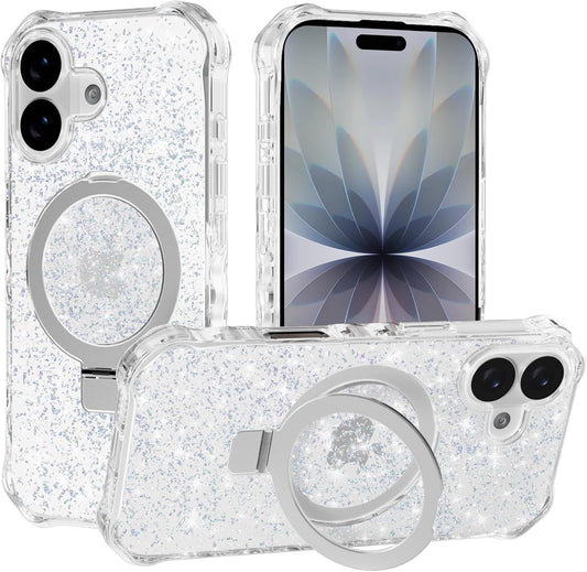 Casehas 17 6.3" Magnetic for iPhone Case with Invisible Stand, Compatible with MagSafe, Clear Bling Sparkle Shockproof