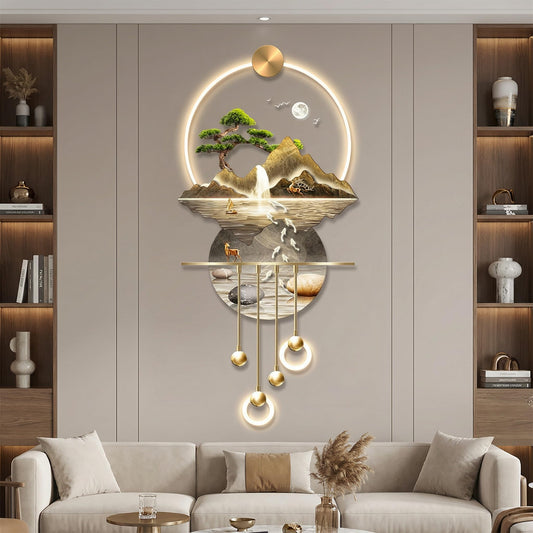 JUNTHORB 3D Decor, 3D Painting with Light, Wall Sculptures Hanging Art with LED Light, Chinese Wall Hanging Paintings for Home