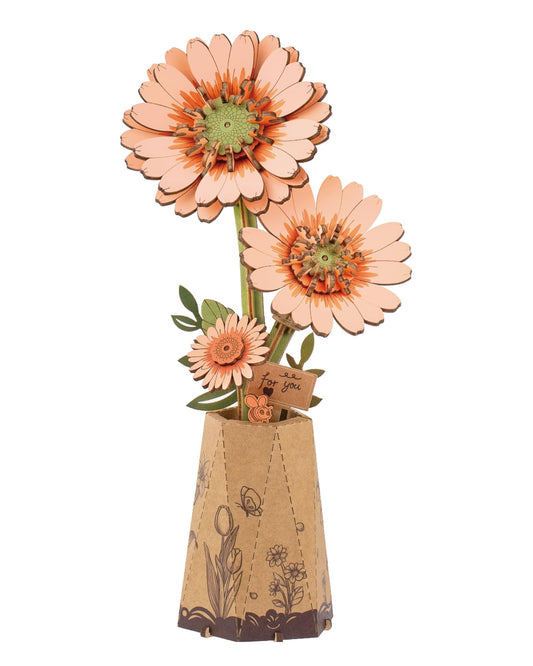 rowood 3D Puzzles for Adults,Mother's Day DIY Wooden Flower Building Set Craft Kits,Botanical Collection Home Decor, Teacher's Day/Christmas/Birthday Gift- Orange Gerbera Daisy