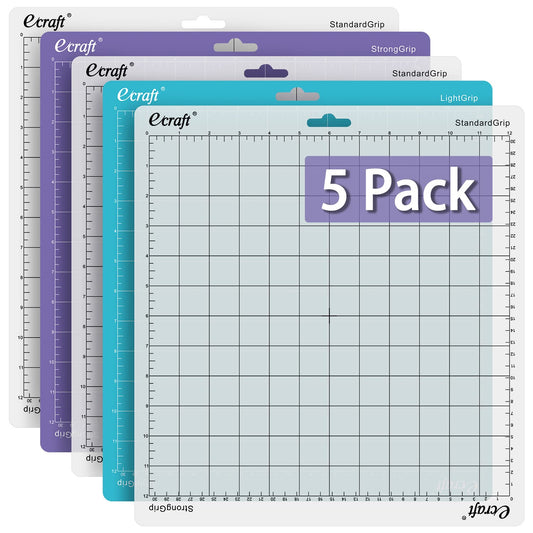 Ecraft 12x12 Cutting Mat 5-Pack for Silhouette Cameo 5/4/3/2/1, Variety Grip (StrongGrip, StandardGrip, LightGrip), Gridded Non-Slip Replacement Mats for Crafts, Quilting & Sewing