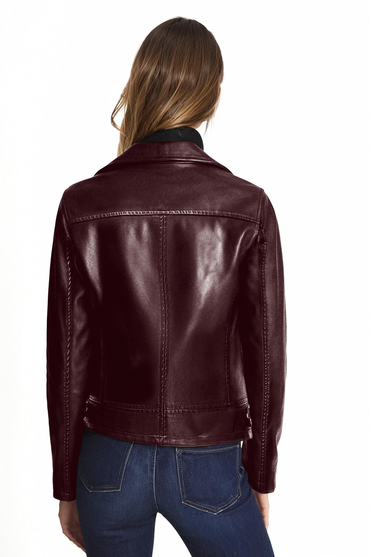 Olivia Miller Women's Faux Leather Moto Biker Jacket Long Sleeve Zip Jacket JK5208 BURGUNDY XL