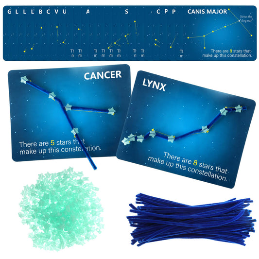 Jenaai Constellation Map Craft Kit with 24pcs Constellation Note Cards 120pcs Pipe Cleaners 1 Pack of Glow in the Dark Five Pointed Star Shaped Plastic Beads for Fun Crafting DIY Supplies
