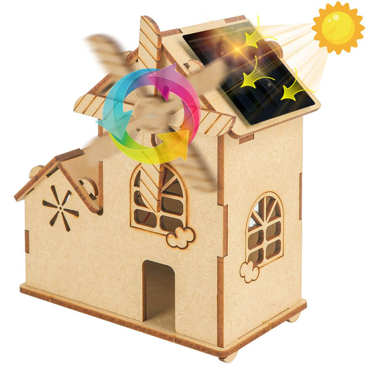 Solar Windmill House STEM Kit - DIY 3D Wooden Puzzle Science Toy for Kids,Educational Craft Model for Children Ages 8-12,Clear English Instruction.
