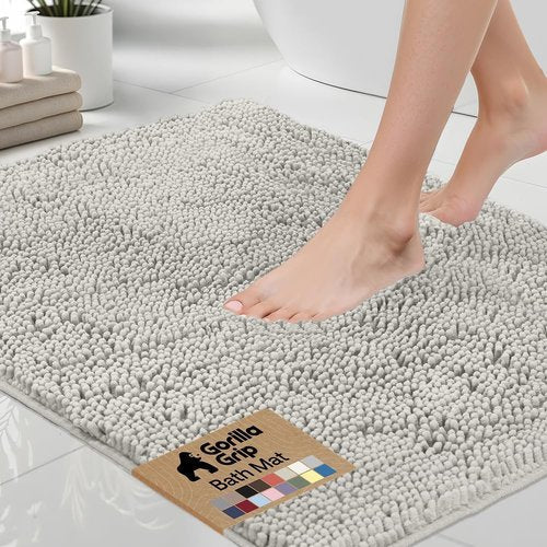 GORILLA GRIP Bath Rug Mat - Soft Absorbent Chenille | Quick Dry Microfiber, 36x24, Light Gray
