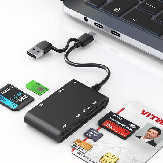 Yeemie Pro 7 2 Duo/M2/IC/PIV USB C/A Smart Card Reader and Memory Card Adapter in CAC Reader- Military CAC, SIM