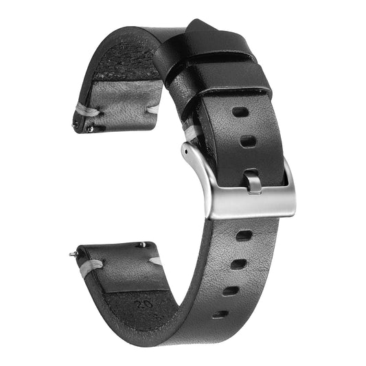 Berfine 18mm Leather Watch Band for Men Women, Vintage Handmade Quick Release Watch Strap Replacement, Thick Single layer, Black