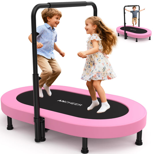 ANCHEER Trampoline, Mini Trampoline with Adjustable Handle - Indoor/Outdoor Rebounder for Kids & Toddlers, 56'' Safe Oval Fitness Trampoline with Bar for Home Fun