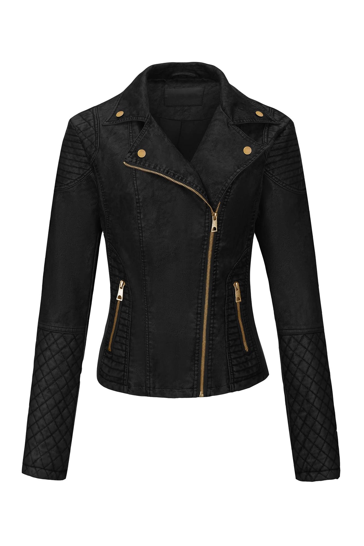 Bellivera Women's Faux Leather Casual Moto Lightweight Jacket Black 3L
