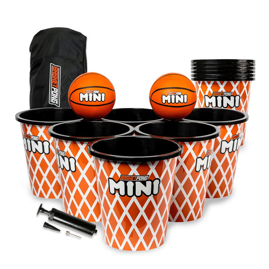 BasketPong Mini – Yard Pong and Basketball Game with 12 Buckets, 2 Balls, Carrying Bag, and Air Pump – Outdoor Game for Lawn, Backyard, Beach, and Travel