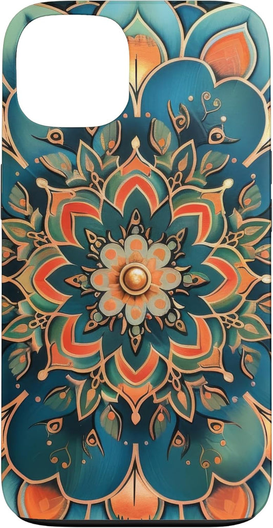 Colorful Mandala Gear 13 iPhone Teal and Salmon Mandala Pattern Case