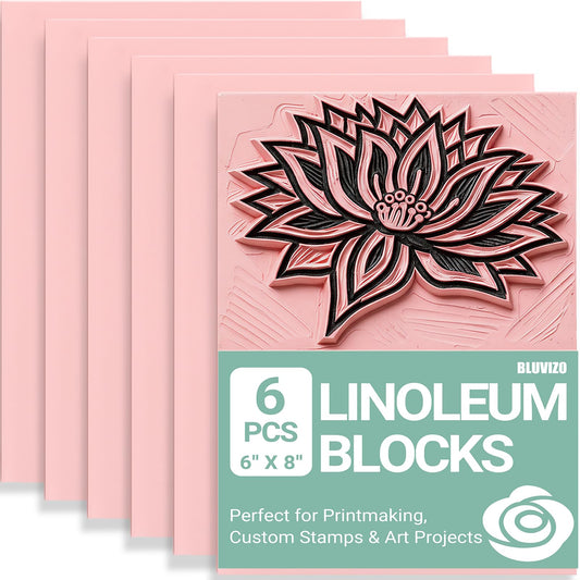 Rubber Linoleum Blocks for Printmaking: 6Pcs 6" x 8" Stamp Carving Kit - Perfect for Linocut Block Printing Supplies, Stamp Making, Craft Materials and DIY Art Projects