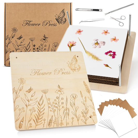GOLDGE Extra Large 11”x11” Flower Press - 10-Layer Wooden Press for DIY Flower Preservation with Storage Bag, Adult Craft Kit