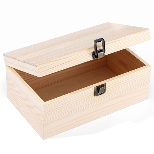 WSICSE Unpainted Wood Box with Hinged Lid - Large 9.2"x5.5"x3.9" for Crafts DIY Storage Jewelry & Gift Box and Hobby Organization for Father's Day