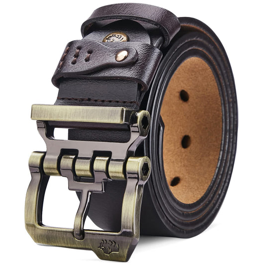 BISON DENIM Men's Belts Leather Dress Genuine Leather Classic Heavy Duty Buckle Belt Casual for Jeans…