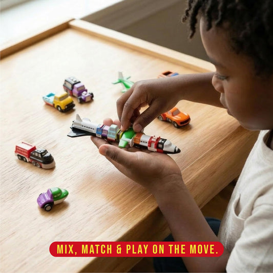 Popular Playthings Magnetic Vehicles for Toddlers 1-3, Mini Mix or Match Car Toys, Set of 9 Gift for Kids - Vehicles