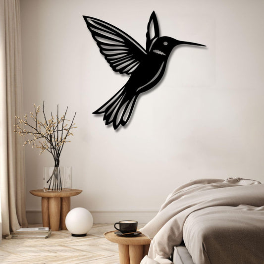 ENJOYOO Metal Hummingbird Wall Decor, Metal Hummingbird Wall Art Outdoor Decor, Bird Wall Decor (Black, 24×23in/60×58cm, metal wall art)
