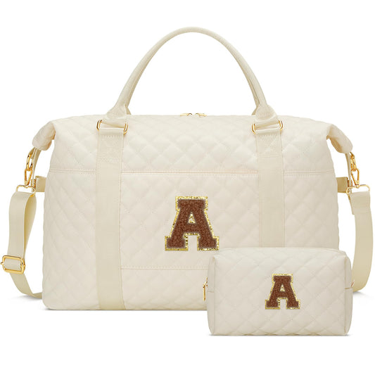Gifts for Women, Initial Travel Duffle Bag, Personalized Weekender Overnight Bags, Gift for Mom Friend College Girl Graduation Teacher（Beige,A)