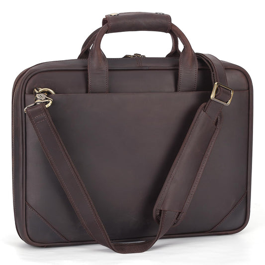 Masa Kawa Leather Slim Briefcase for Men Fits 14" Laptop, Crossbody Shoulder Messenger Computer Bag Vintage Business Work Lawyer Attache Case