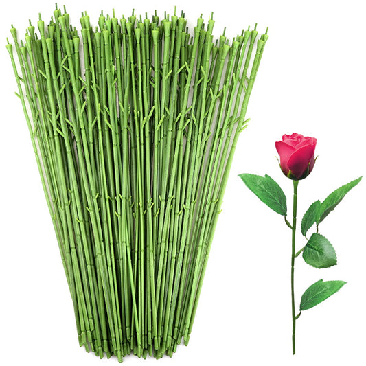 YOLUFER 100Pcs Floral Wire Stems Plastic Artificial Flower for Craft Floral Green Stem Wire DIY Craft Bouquet Making Floral Arrangement Tools