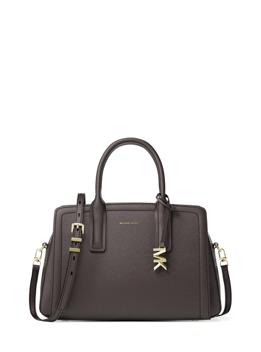 Michael Kors Laila Medium Satchel, Gold-Tone Hardware/Embossed Goat Leather/Chocolate