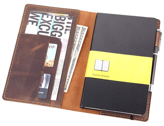 Robrasim Leather Journal Cover Fits for Moleskine Large Hard Cover Notebook, Handmade Vintage Leather Cover for 5"x8.25" Hardcover Notebooks - Brown