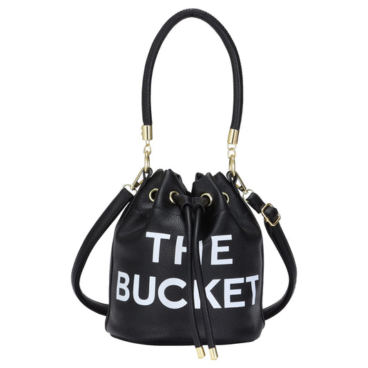 JQAliMOVV Mini Leather Bucket Bags for Women Drawstring Bucket Purse Crossbody Handbags Hobo Bag (Black)