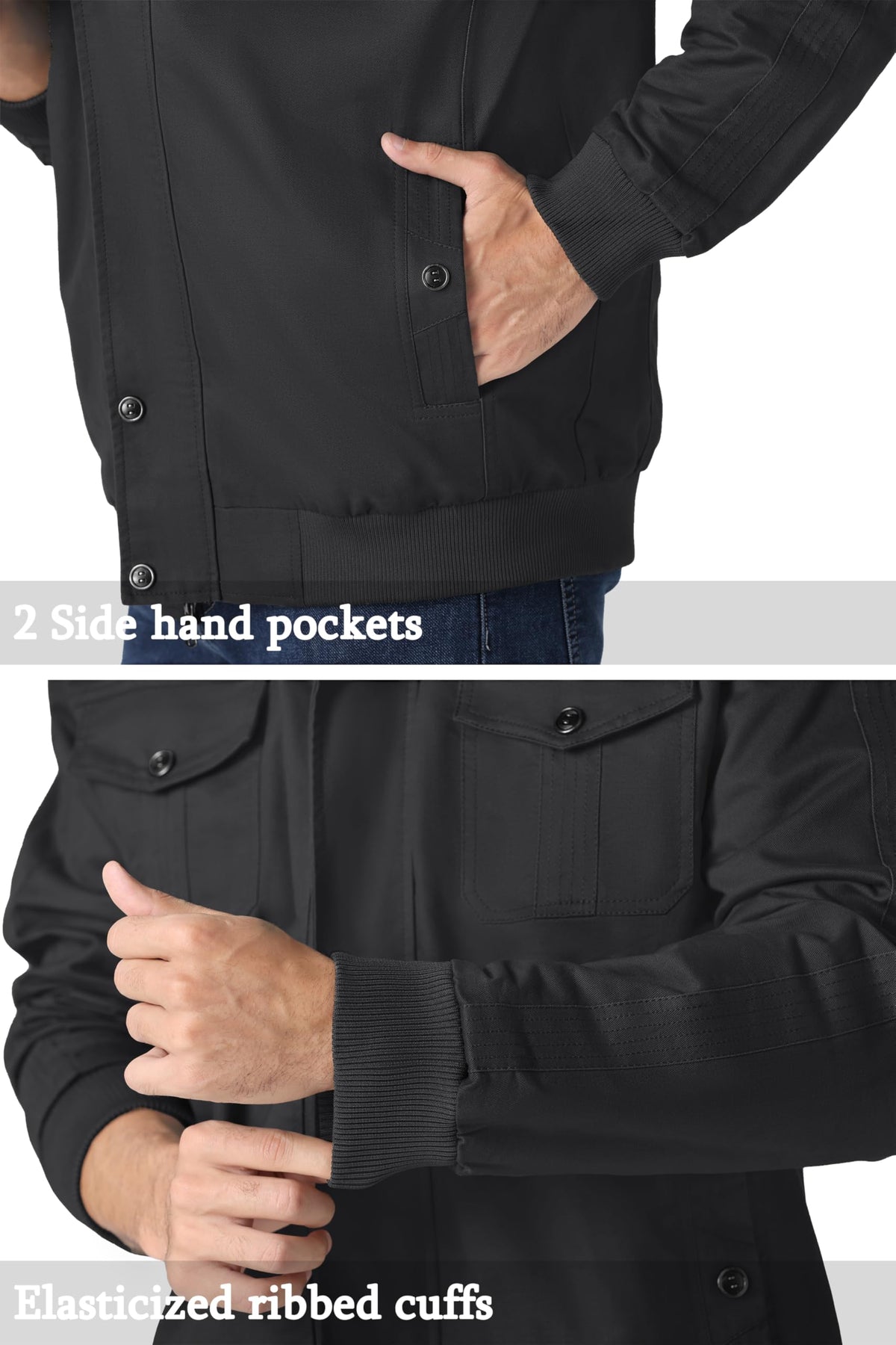 MAGNIVIT Men's Military Cargo Jacket Lightweight Full Zip Jackets Black M