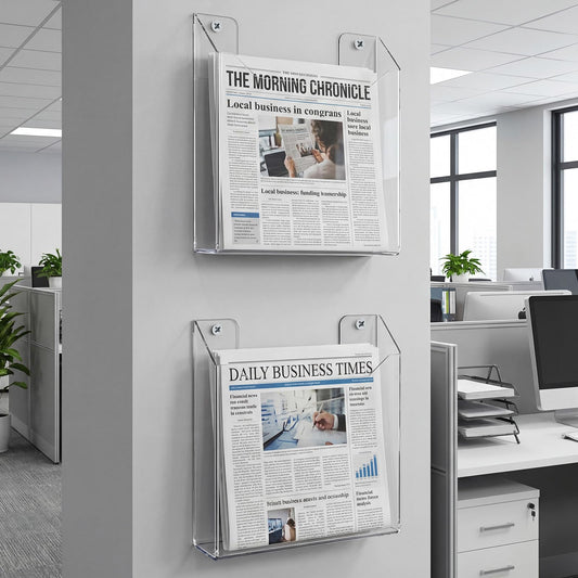 Sliner 2 Pcs Wall-mounted Single Pocket Newspaper Holder Acrylic Brochure Holder Clear Acrylic Display Holders for Home Office Waiting Room Magazine Mail Organizer, 13.38 x 11.50 x 2.24 Inches