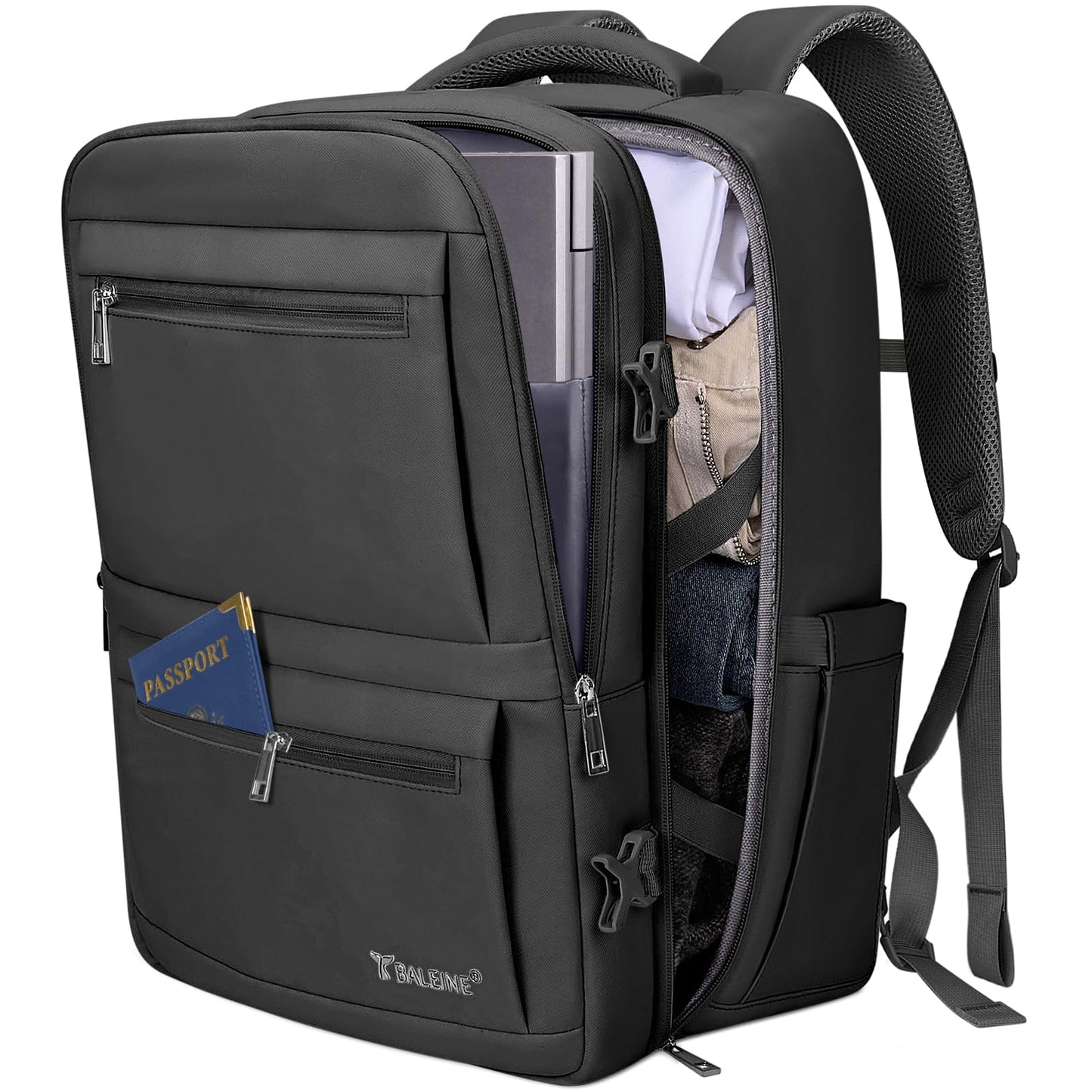 BALEINE Travel Backpack for Women Men, Large Sturdy Carry On Laptop Backpack Gifts for Business, Casual, Weekender, Hiking (Large, Black)