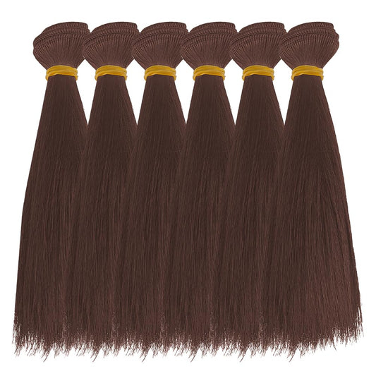DICOSMETIC 6Pcs Doll Wig Hair 18cm Plastic Straight Short Doll Hair Wefts Dolls Making Kits Dolls Hairs Extensions Coconut Brown Faux Hairs Replacement for Adult DIY Crafts