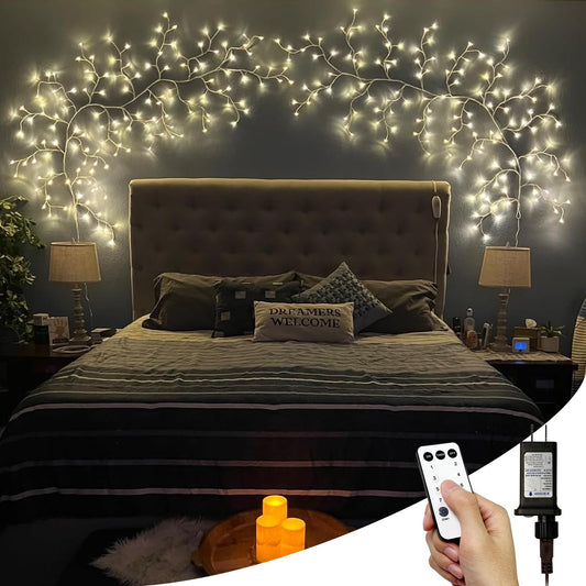 Yepfom Enchanted Willow Vine Lights with Remote, 18 Branches 144 LEDs Lighted Willow Vine for Wall Decor, Indoor Christmas Swags Decorations for Bedroom, Living Room & Home Decor