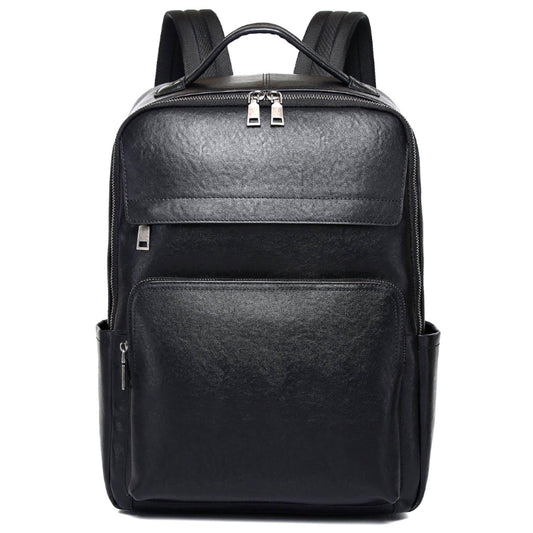 Wesccimo Veg-Tan Genuine Leather Backpack for Men Multi-Functional 15.6" Laptop Backpack, Black Business Travel Luxury Backpack Work Daypack