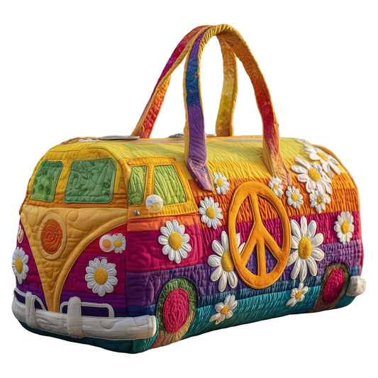 Hippie Bohemian Quilted Weekender Travel Bag, Multifunctional Tote Bags with Zipper Closure, Handmade Retro Book Duffle Bags for Party (#1 hippie bag)