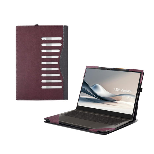 Laptop Case for ASUS Zenbook S 14 (UX5406 UX5406SA) | Zenbook A14 UX3407 UX3407QA UX3407RA14 PU Leather Protective Bag Detachable Shell (Wine red)