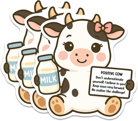 3Pcs Dairy Cow Sticker Decals Vinyl Waterproof - Journaling Self-Affirmation Positive Dairy Cow Sticker for Water