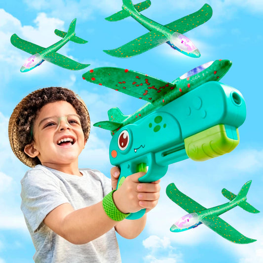 3 Airplane Launcher Toys, 13.2 inch LED Foam Glider Airplane Toys, Suitable for Boys Outdoor Flying Toys, 2 Flight Modes, Birthday Gifts 4 5 6 7 8 9 10 11 12 Year Old Boys and Girls